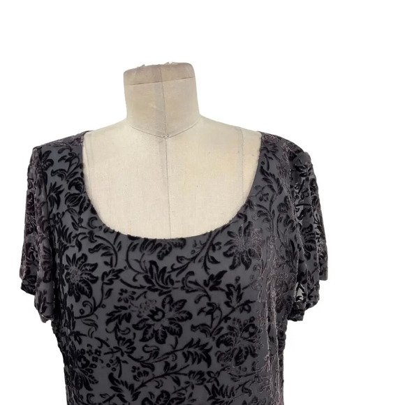 Laura Ashley Vintage Floral Flocked Velvet Whimsigoth Maxi Dress Gray Size US 12 - Picture 2 of 11